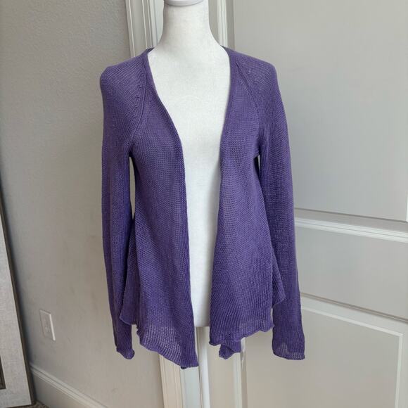 Eileen Fisher Women’s 100% Linen Open Knit Purple Open Front Cardigan SP - Picture 1 of 12